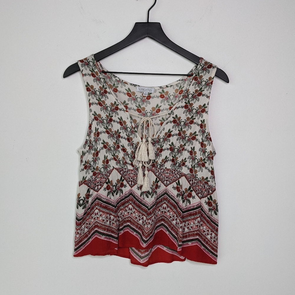 Patrons of Peace White Floral Boho Tie Tank Top